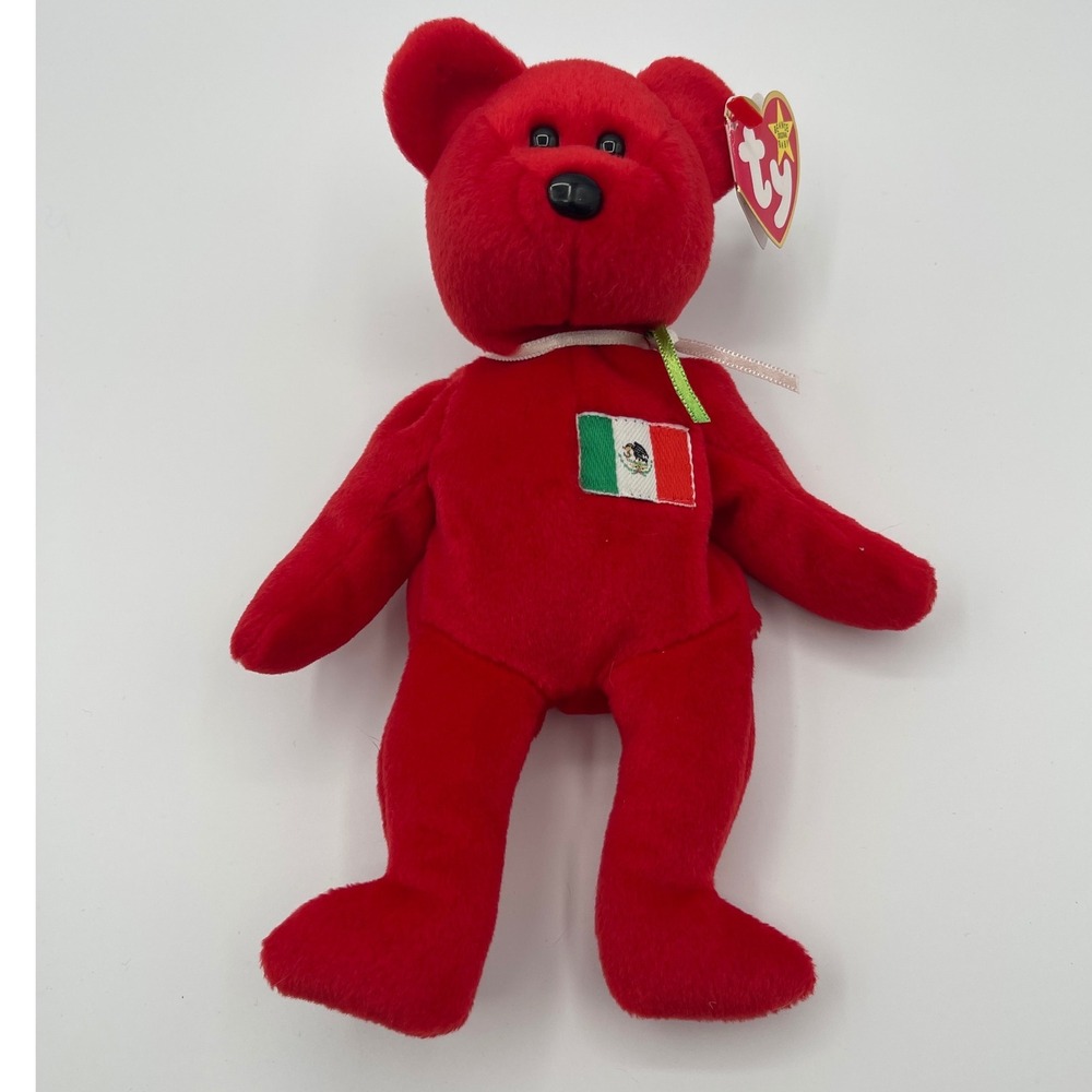 Ty Beanie Baby Osito Red Bear Mexico Flag Plush 1999 Collectible Toy